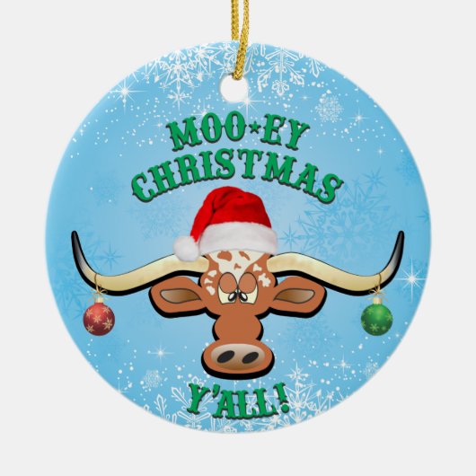 Comical Longhorn Steer Keramisch Ornament (Voorkant)