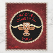 Comical Longhorn Steer Wijn Etiket (Enkel label)