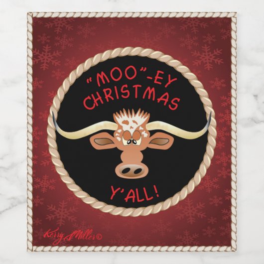 Comical Longhorn Steer Wijn Etiket (Enkel label)