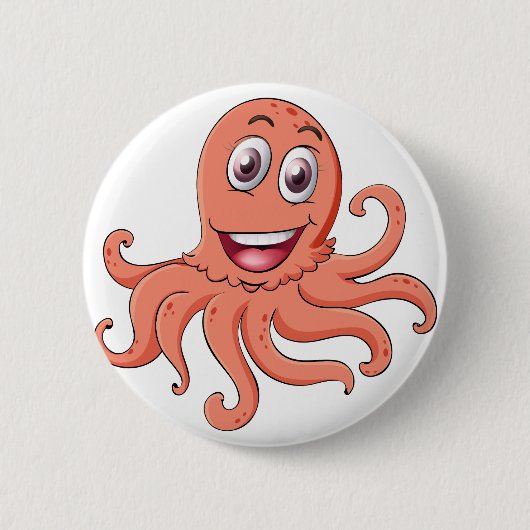 Comical octopus on white ronde button 5,7 cm (Voorkant)