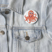 Comical octopus on white ronde button 5,7 cm (In situ)