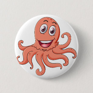 Comical octopus on white ronde button 5,7 cm