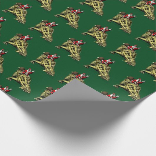 Comical Santa Claus rijdt op Talarurus Cadeaupapier (Hoek)