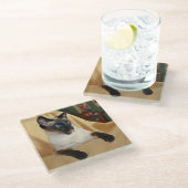 Comical Seal Point Siamese Cat Licking it's Nose Glazen Onderzetter (Schuin)