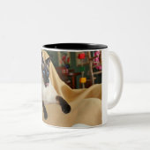 Comical Seal Point Siamese Cat Licking it's Nose Tweekleurige Koffiemok (Voorkant rechts)