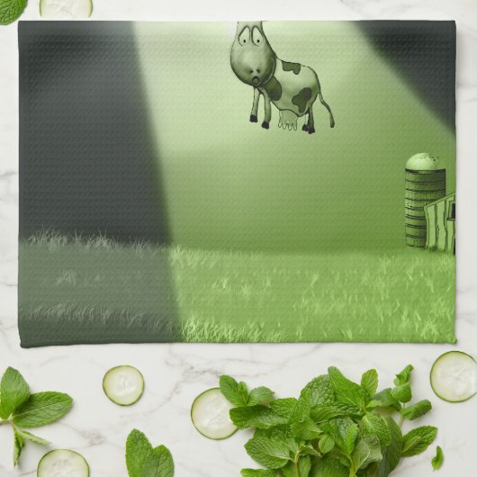 Comical UFO Koe Abduction Kitchen Towels Theedoek (Gevouwen)