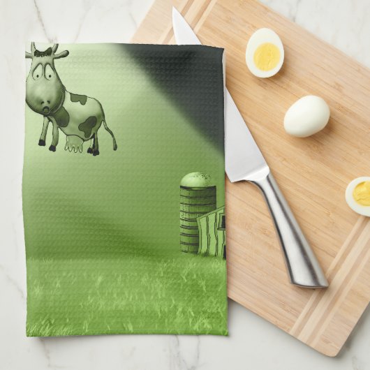 Comical UFO Koe Abduction Kitchen Towels Theedoek (Quarter Fold)