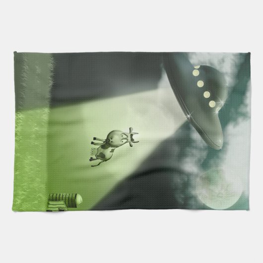 Comical UFO Koe Abduction Kitchen Towels Theedoek (Horizontaal)