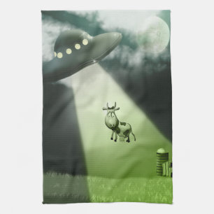 Comical UFO Koe Abduction Kitchen Towels Theedoek