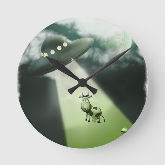 Comical UFO Koe Abduction Wall Clock Ronde Klok (Voorkant)