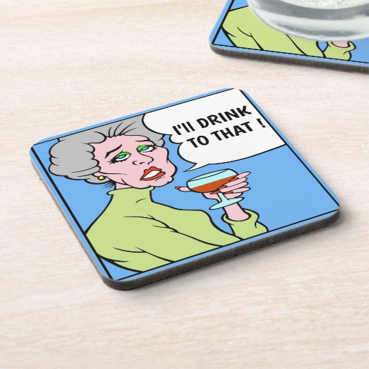 Comical Wine Drinker, bewerken van tekst, Onderzet Bier Onderzetter (Linkerzijde)