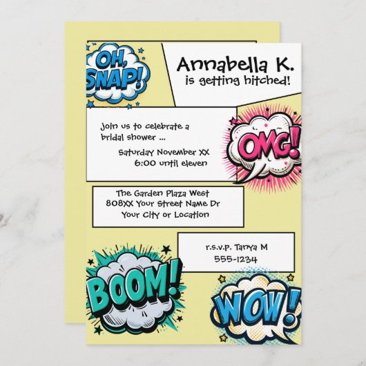 Comicbook Actie Spraakballonnen Kaart (Voorkant / Achterkant)