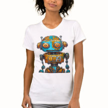 COMICBOOK STIJL ROBOT GOUD BLAUW GROTE OGEN VRIEND