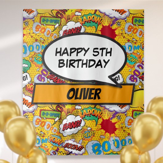 Comicbook-superheld verjaardagsfeestje foto-achter wandkleed