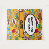 Comicbook-superheld verjaardagsfeestje foto-achter wandkleed (Voorkant (horizontaal))