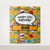 Comicbook-superheld verjaardagsfeestje foto-achter wandkleed (Voorkant)