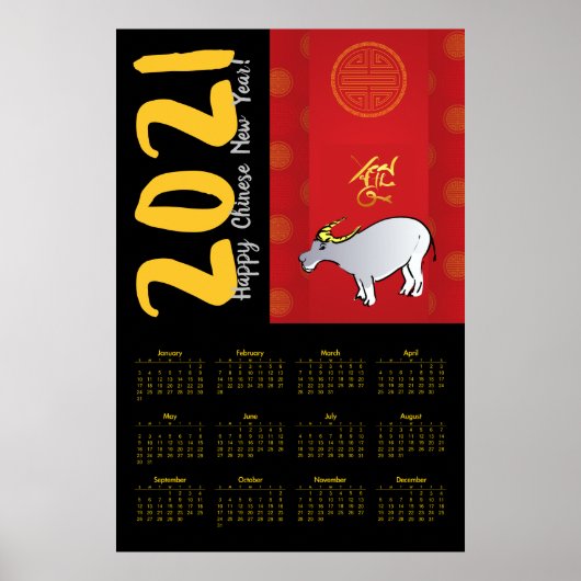 Comics Chinese Ox Year 2021 Calendar 24x36 P Poster (Voorkant)