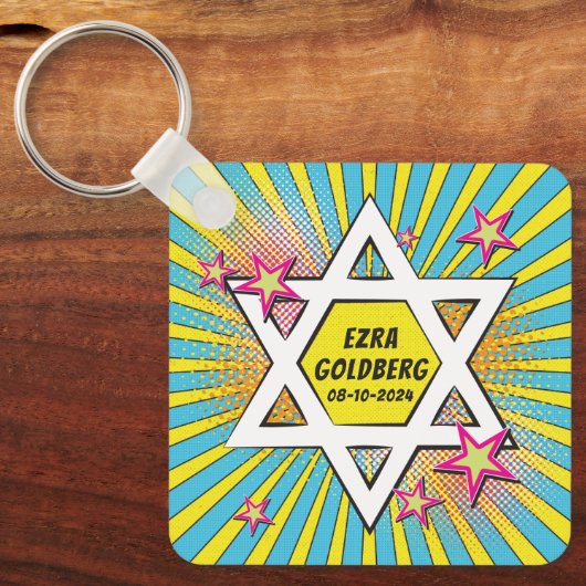 Comics Comic Book Bar of Bat Mitzvah gepersonalise Sleutelhanger (Voorkant)