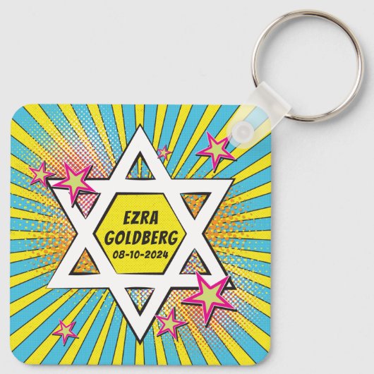 Comics Comic Book Bar of Bat Mitzvah gepersonalise Sleutelhanger (Achterkant)