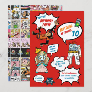 Comics Cool Superhero Party Verjaardag Uitnodiging