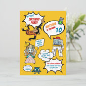 Comics Cool Superhero Party Verjaardag Uitnodiging (Staand voorkant)