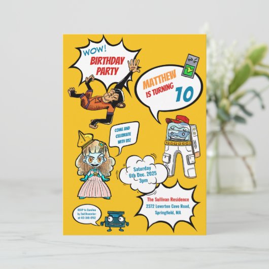 Comics Cool Superhero Party Verjaardag Uitnodiging (Staand voorkant)