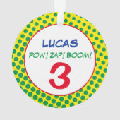 Comics Superhero Stippen Kids Verjaardag FOTO NAAM Ornament (achterkant)