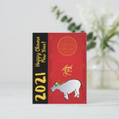 Comics Traditional Chinese Ox Year 2021 HpostC Uitnodiging Briefkaart (Staand voorkant)