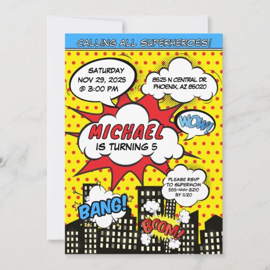 Comics Uitnodiging voor Superhelden verjaardagsfee (Voorkant)