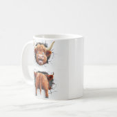 Comische 3D Highland Cattle Breaking Wall Koffiemok (Voorkant links)