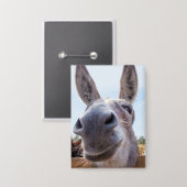 Comische Grijze Glimlachende Ezel Button (Voorkant / Achterkant)