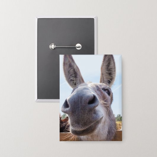 Comische Grijze Glimlachende Ezel Button (Voorkant / Achterkant)