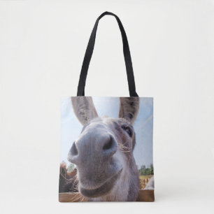 Comische Grijze Glimlachende Ezel Tote Bag