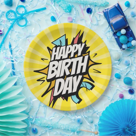 Comische Retro Gefeliciteerd! Papieren Bordje (Feest)