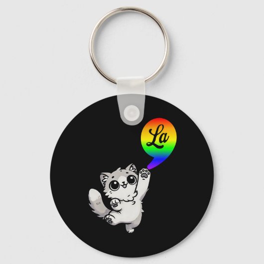 Comma-la met Schattige Cat Kamala Rainbow Design Sleutelhanger (Voorkant)