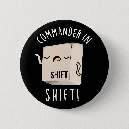 Commander in Shirt Funny Keyboard Pun Dark BG Ronde Button 5,7 Cm (Voorkant)