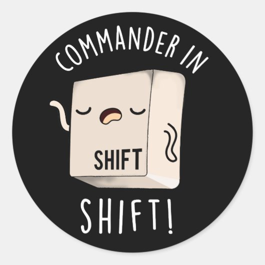 Commander in Shirt Funny Keyboard Pun Dark BG Ronde Sticker (Voorkant)