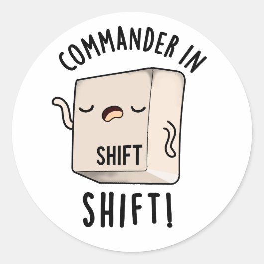 Commander in Shirt Funny Keyboard Pun Ronde Sticker (Voorkant)