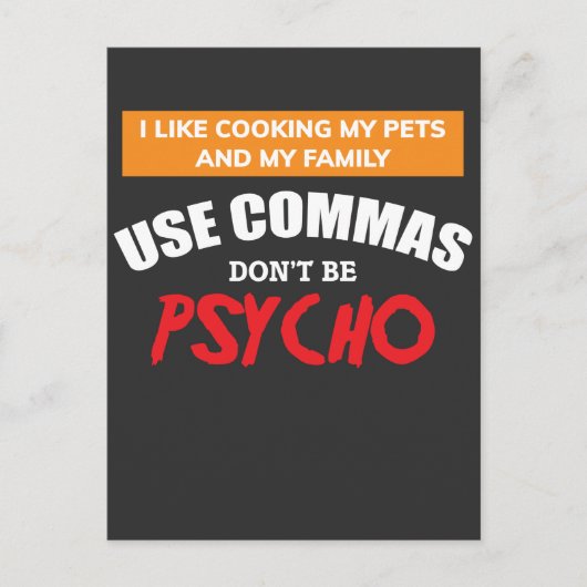 Commas Funny Grammar Engelse leraar gebruiken Briefkaart (Voorkant)