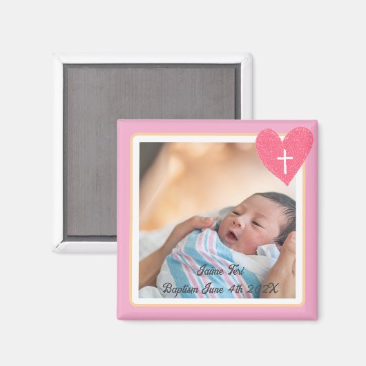 Commemorative Baptism Magnet - Christianity - Pink (Voorkant / Achterkant)