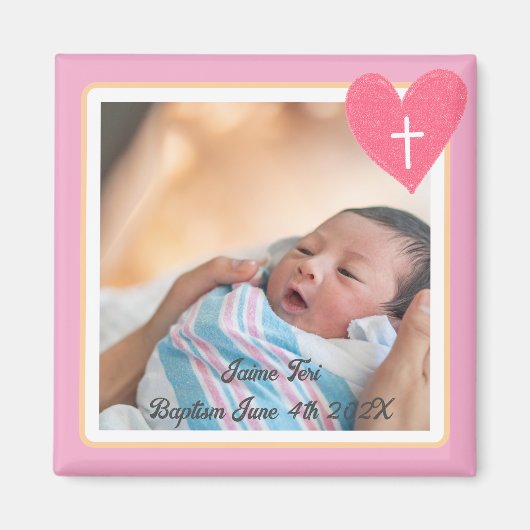 Commemorative Baptism Magnet - Christianity - Pink (Voorkant)