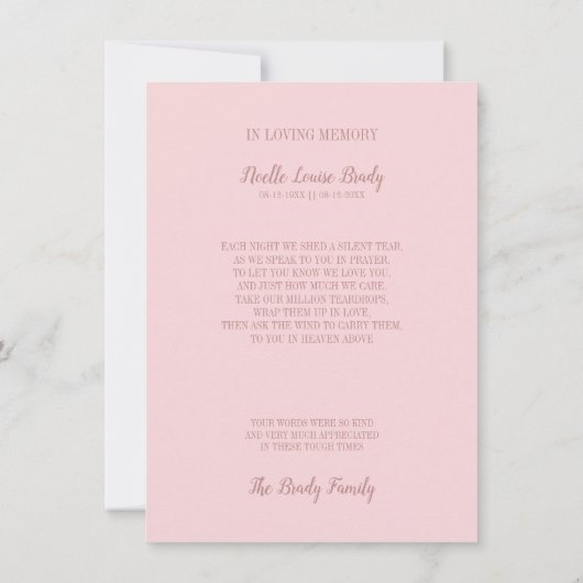 Commemorative Celebration of Life Pink Faux Marble (Achterkant)