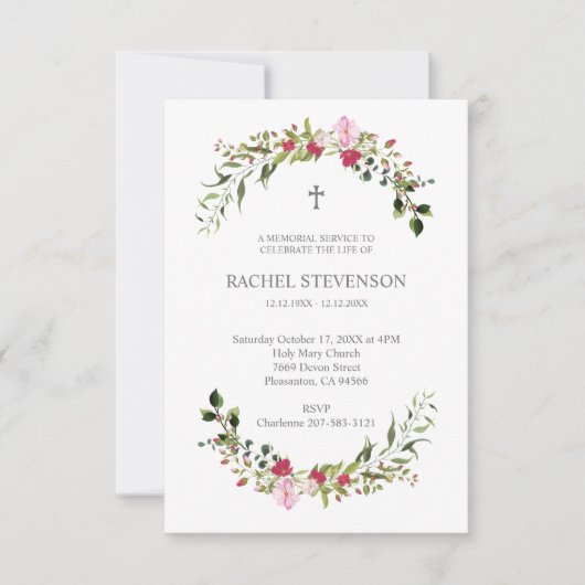 Commemorative In memoriam Floral in Pink & Red Kaart (Voorkant)