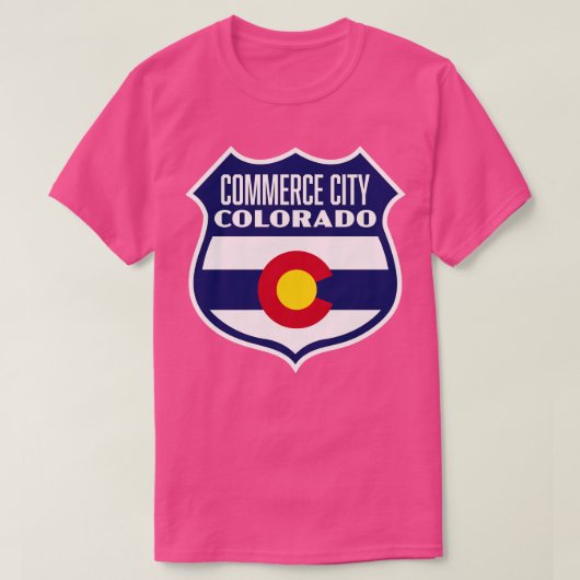Commerce City Colorado Retro Flag Shield Blauw T-shirt (Design voorkant)