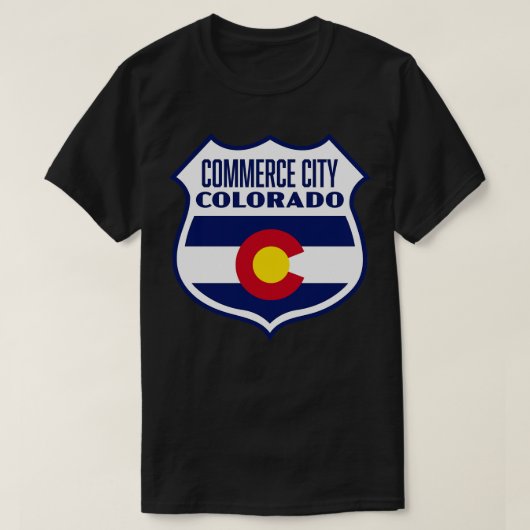 Commerce City Colorado Retro Vlag Shield Wit T-shirt (Design voorkant)