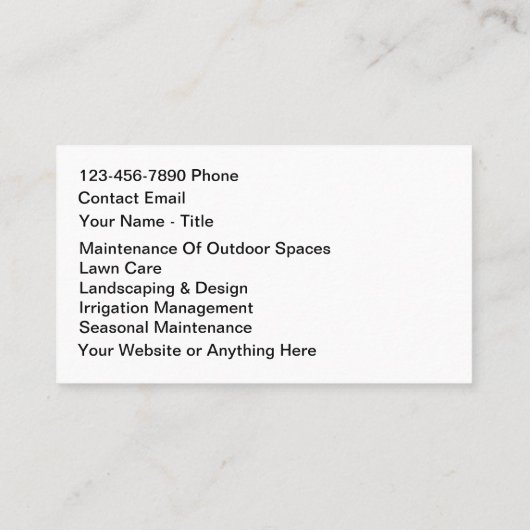 Commercial Landscaping Team Services Visitekaartje (Achterkant)