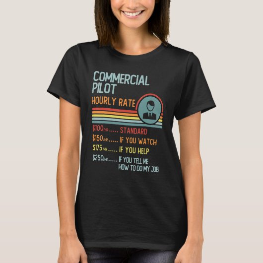 Commercial Pilot Hourly Rate T-Shirt Retro Job Tit (Voorkant)