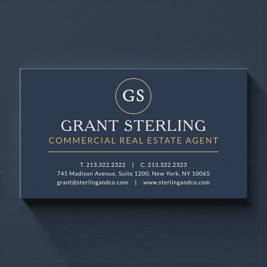 Commercial Real Estate Agent Navy Blue Gold Luxury Visitekaartje