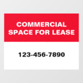 Commercial Space for Lease Phone Number Red White Raamsticker (Vel)