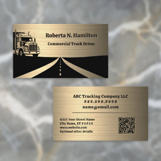 Commercial Truck Driver and Highway QR Code Gold Visitekaartje